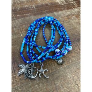 Bundle Bracelet Stack of 7 Blue Beachy Stretchy Elastic Bracelets